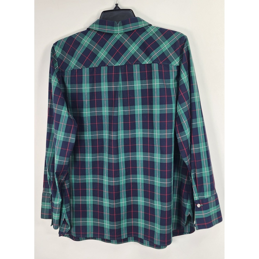 Talbots Top Women's 16P Black Watch Scottish Tartan Plaid Navy Green Red Popover - Picture 2 of 9